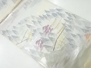 アンティーク　寺院風景模様織出し袋帯（材料）